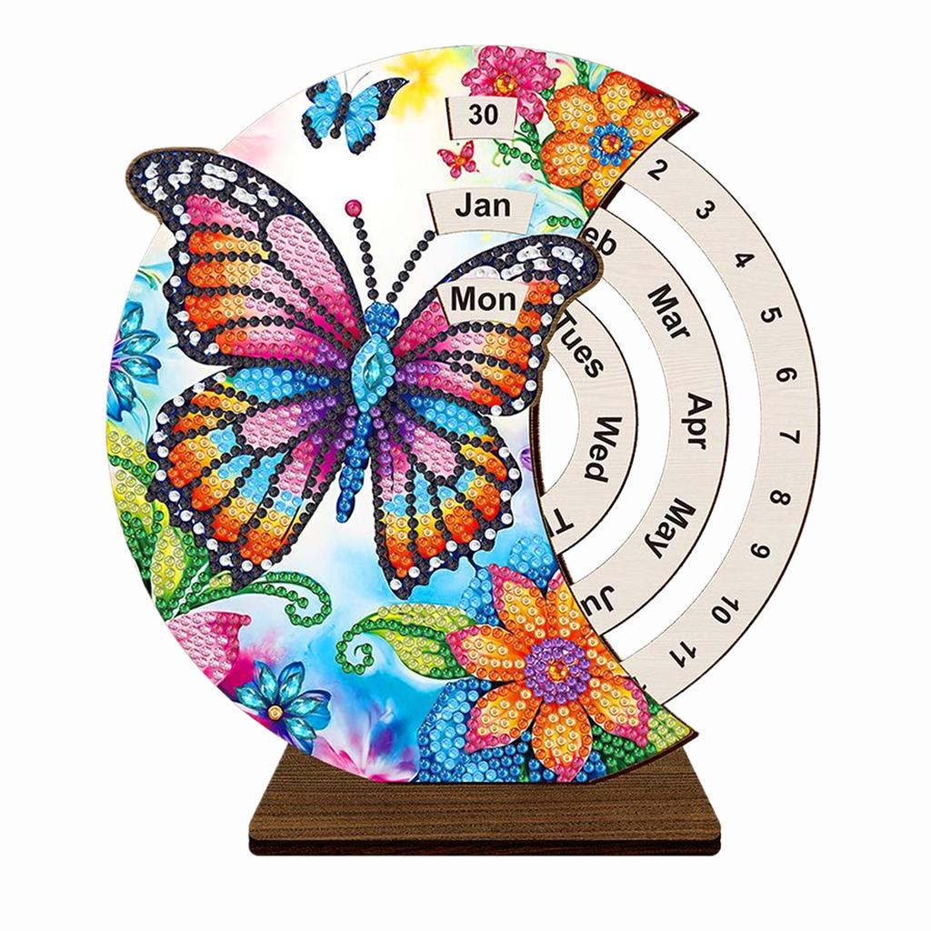 Special Shape Flowers Butterfly Diamond Painting Spinning Calendar 5D DIY Diamond Calendar Tabletop Decoration for Desktop Decor