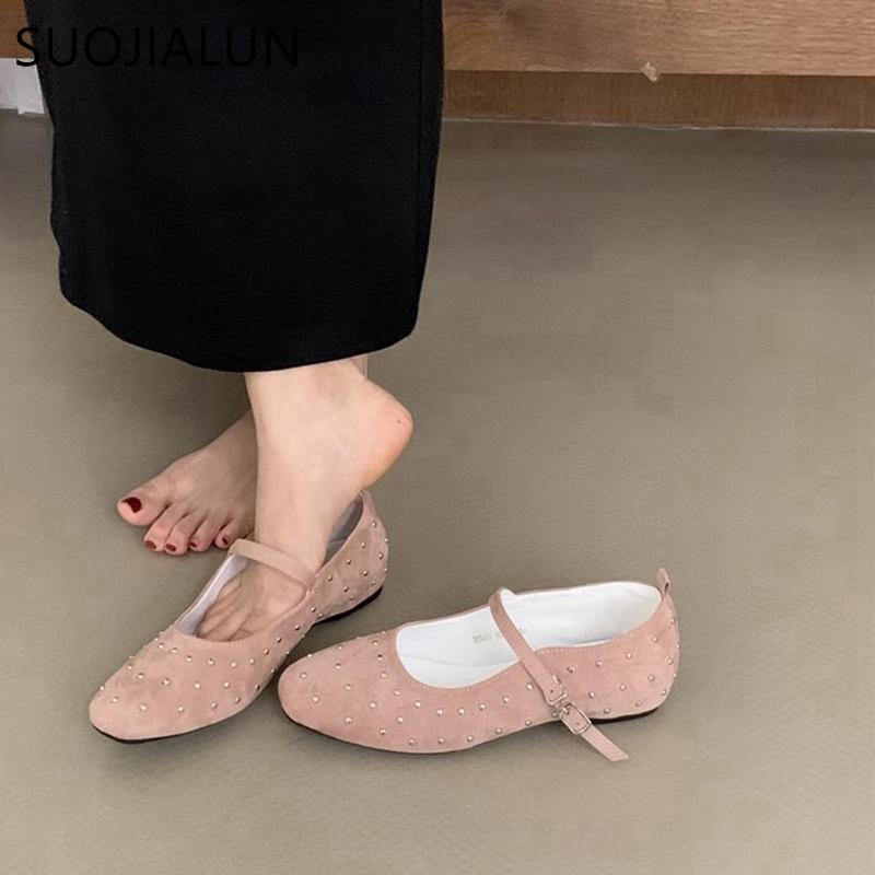 Fashion SUOJIALUN 2025 Spring New Brand Women Flat Shoes Fashion Round Toe Ladies Elegant Baot Shoes Soft Flat Heel Mary Jane Shoes