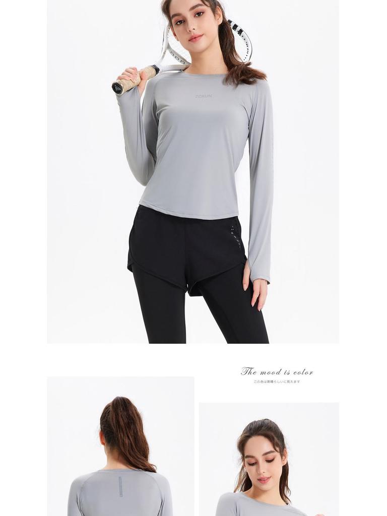 Ice Silk Long Sleeve Women's Quick-Dry Yoga Running Fitness Top - Slim Fit, Round Neck T-Shirt for Spring, Summer, Autumn
