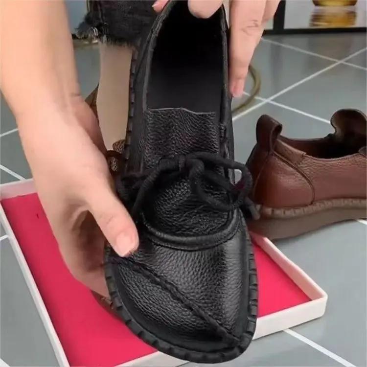 Retro Boty Dámské Zimní Boty pro Ženy Ležérní Šněrovací Mokasíny Jaro Podzim Měkká Kůže Plochá Podrážka Nízké Svršky Kožené Boty