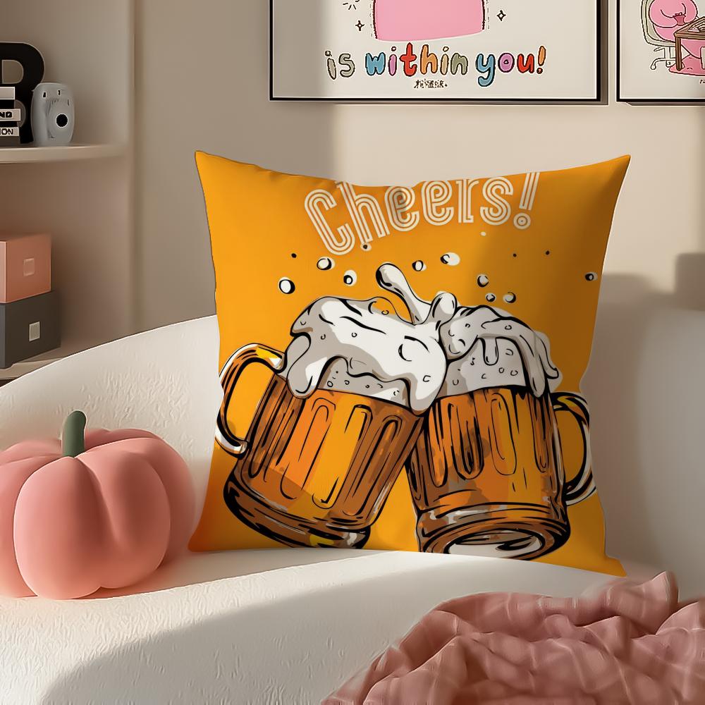 Rustikal Gemütlich Kunst Bier Wein Retro Stil Kissenbezug Kissenhülle Kurzer Plüsch Verdeckter Reißverschluss Zimmer Sofa Kissenbezug