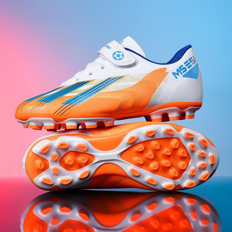 Children's Football Shoes Four Seasons Leather Velcro Wear-resistant Kick-resistant Long Spike Running Shoes