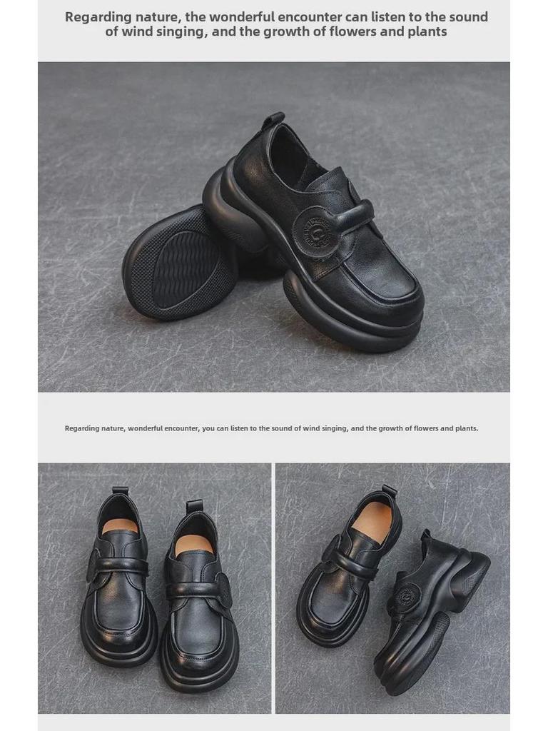 2023 Autumn Women's Retro Soft Cowhide Shoes - Lightweight Rubber Foam Sole