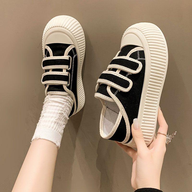Fashion Women's Canvas Shoes Spring Autumn Round Toe High on Platform Black Ladies Footwear 39 Offers Daily Routine Cotton Sale Quality