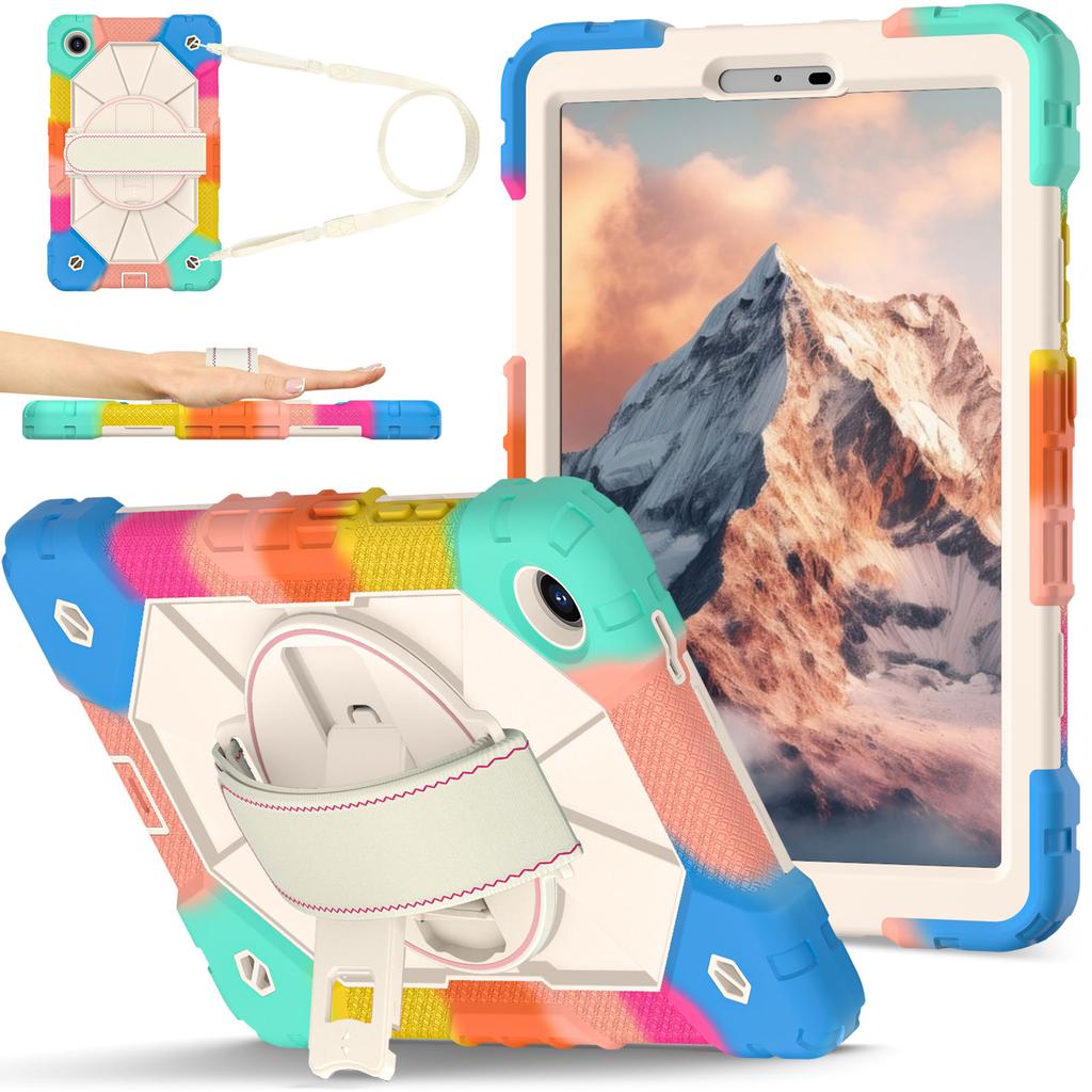 For Lenovo Tab One 8.7 K9 TB-305FU TBX305XU 2025 360 Rotating Hybrid Cover with Shoulder Strap PC-Silicone Heavy Duty Stand Case
