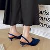 French gentle pointed blue velvet single shoes 2025 new sandals with half bag head shallow mouth high-end shoes women