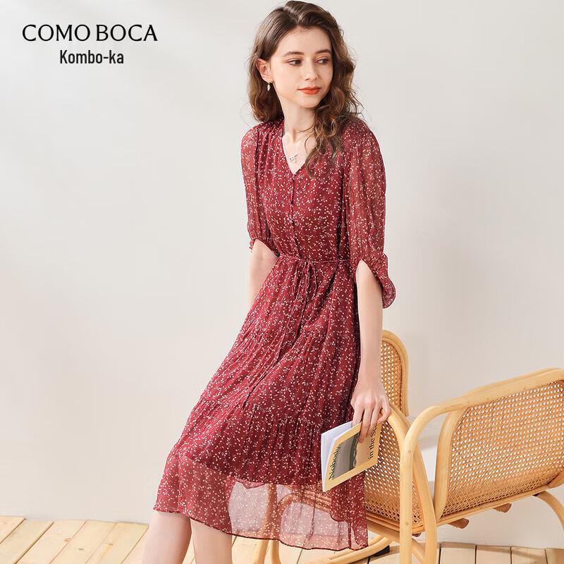 Komom Boca Silk Printed V-Neck Dress M