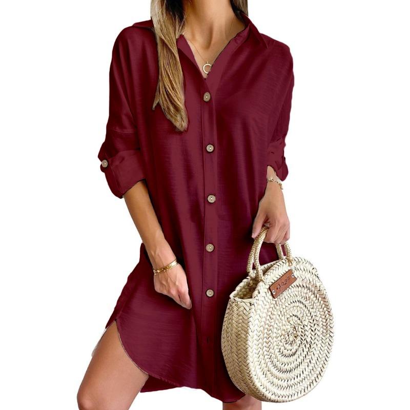 Autumn Casual Long Sleeve Lapel Button Shirt Dress Women's Clothing