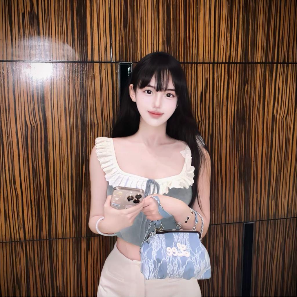 New Lee Fabric One Shoulder Handbag, Crossbody Bag Regular Women's Blue White Lace LE250032M-915