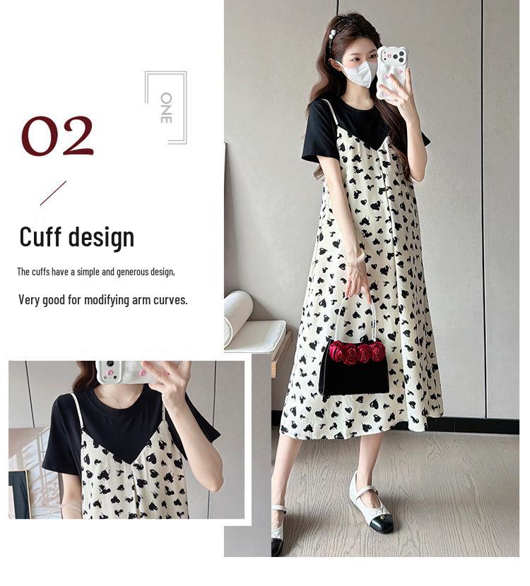 2026 Summer Heart Print Maternity Dress - Mid-Length Two-Piece Style