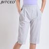 BITCED Summer Women Elastic Waist Straight Trousers Middle Age Older Women High Waist Straight Pants Washed Cotton Cropped Plus Size Pants