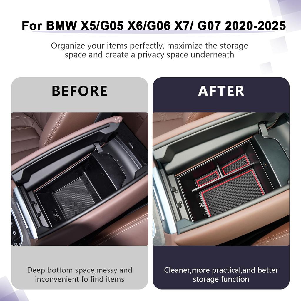 Aufbewahrungsbox-Ablage für Mittelarmlehne für 2020-2025 2025 2025 BMW X5 G05/X6 G06/X7 G07 Mittelkonsolen-Organizer Zubehör Auto Zweitbox