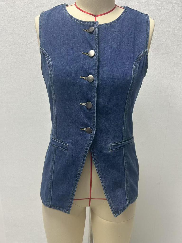 European & American Retro Sleeveless Denim Jacket for Women
