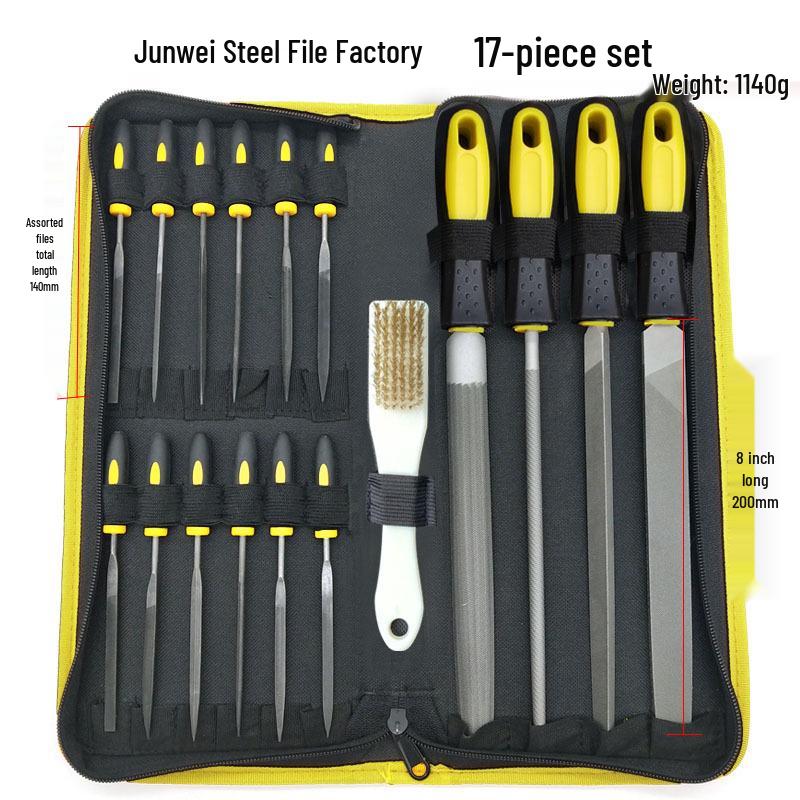19-Piece Metal Steel File Set: Includes Flat, Triangular, and Semicircular Files for Grinding Iron