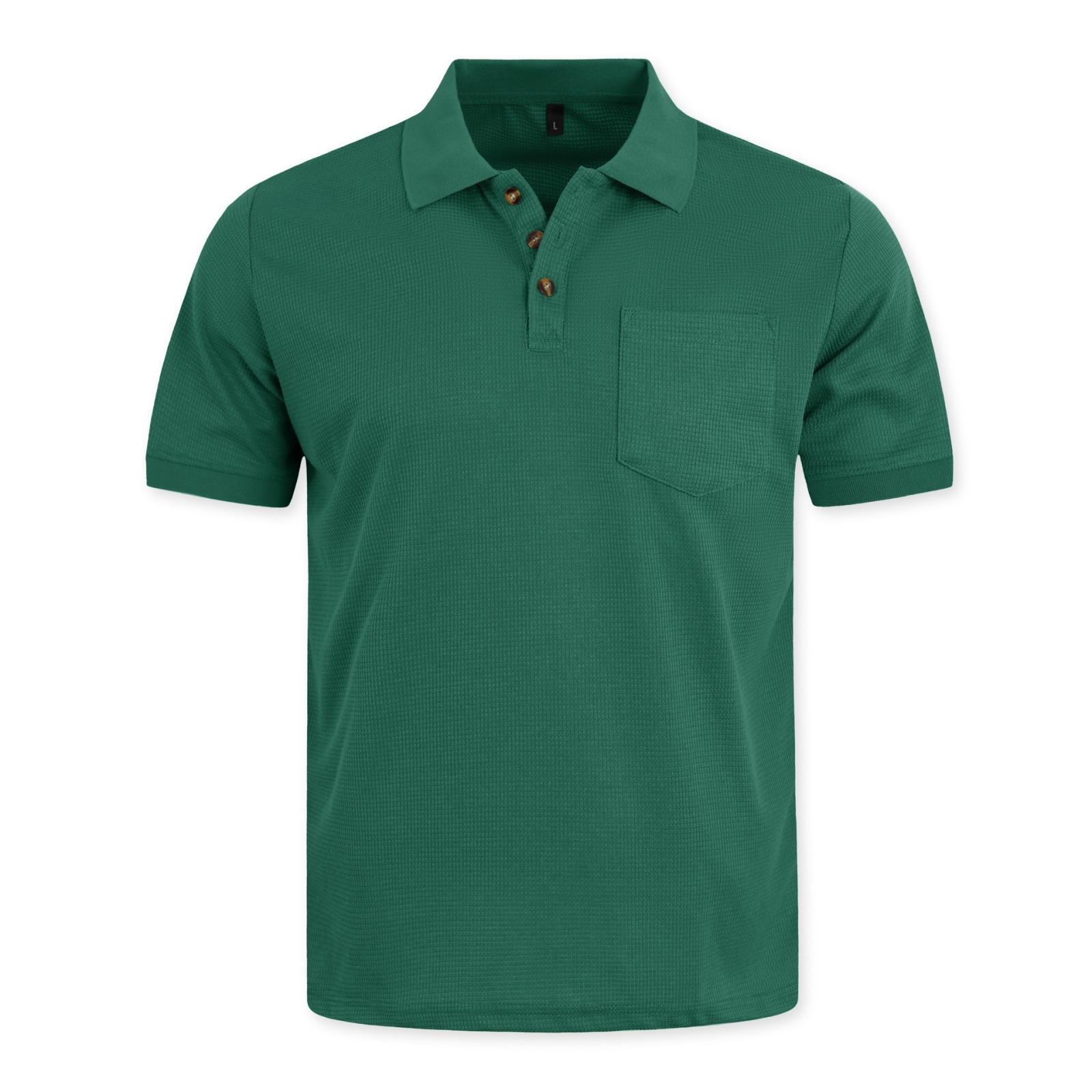 

Mens Casual Knit Short Sleeve Shirt Single Chest Pocket Relaxed Fit Soft Breathable Top for Daily Wear L зелений