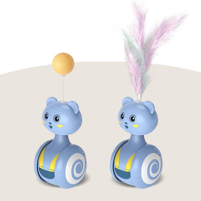 Interactive Cats Tumbler Toys with Feather or Ball Battery Powered Funny Chasing Roller Kitten Toy for Small Puppy