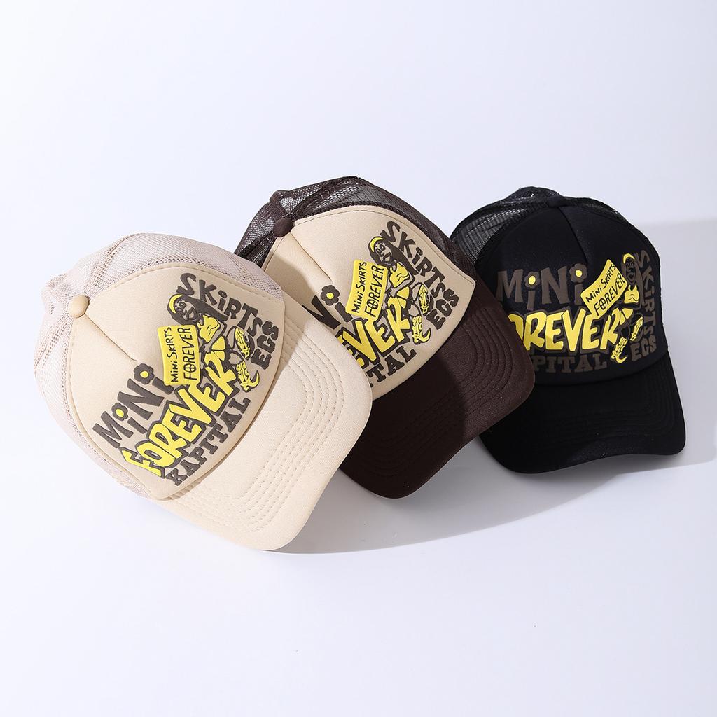 American Forever Printed Letter Baseball Cap Men'S And Women'S Sunshade Color Matching Trendy Brand Street Mesh Truck Hat