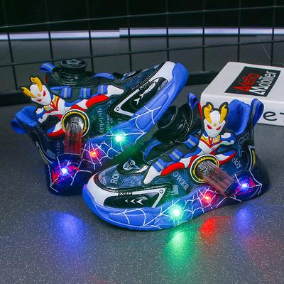 Boys Ultraman Sports Shoes Children's Light-Up Shoes Boys Running Shoes Rotating Button Soft Sole Shoes
