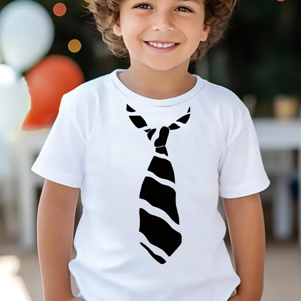 Black striped cartoon fake tie pattern printed boy's T-shirt top