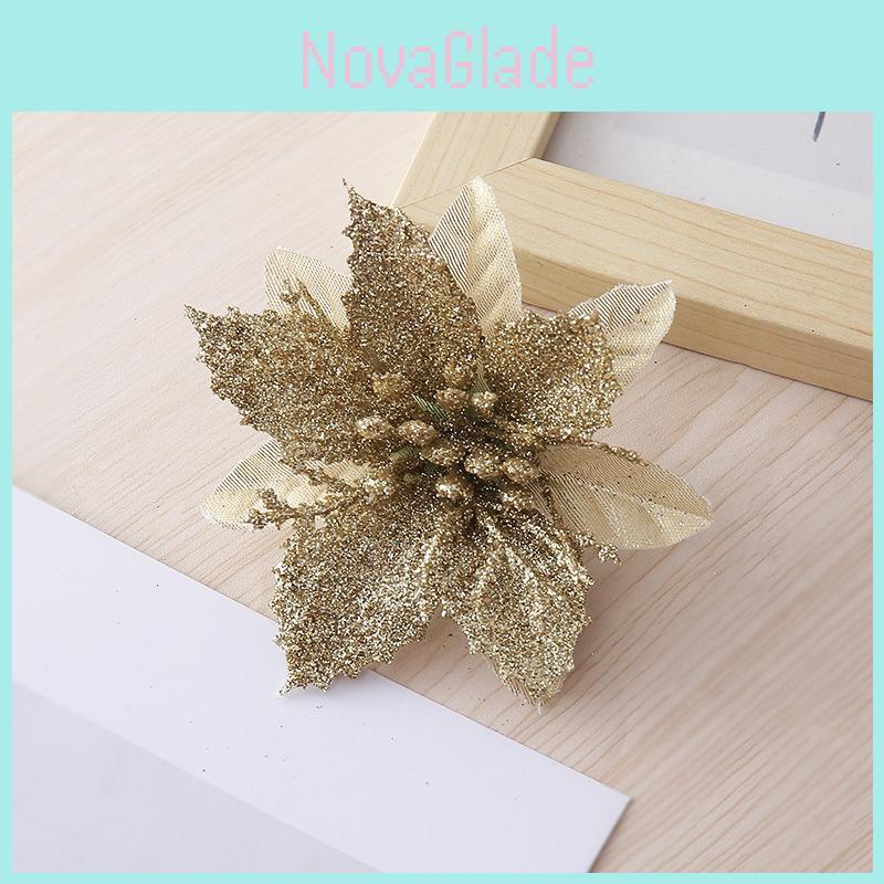 Christmas Flower Decor With Gold Silver And Red Colors For Holiday Tree Embellishments