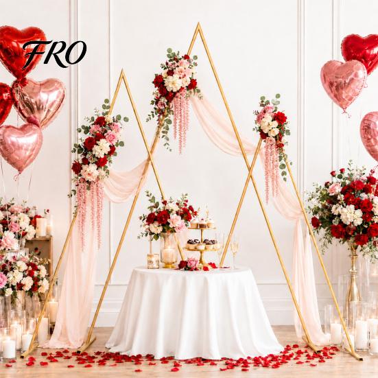 Wedding Arch Props Backdrop Stand, 6.2FT, 7FT, 8.4FT Set of 3 Golden Metal Triangle Ceremony Flower Stand Frame for Baby Shower Birthday Party Balloon