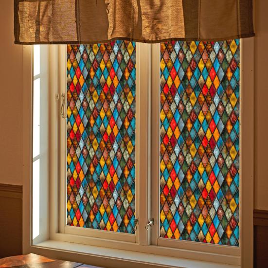 Yousheng Vintage Stained Glass Sticker Removable Waterproof Static Window Cling Home Office Room Church Decorative Privacy Window Film