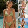 2Pcs/Set Bikini Set for Women, Sexy Lace-Up Halter Bra with Shell Decoration, Lace-up Swimming Bottoms, Beachwear Summer Accessories