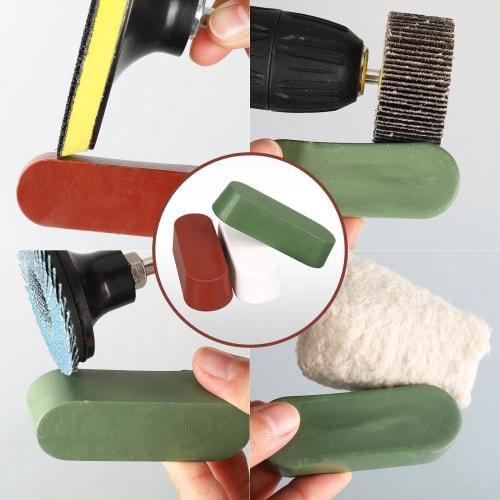 STEBRUAM Buffing Compounds (Red, White, and Green) - Set of 3 Solid Buffing and Polishing Compounds for Mirror Finishing
