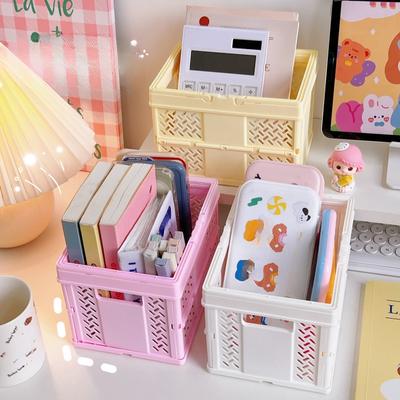 5-Pack Multi-Color Plastic Storage Baskets with Handles Collapsible Folding Organizer Boxes Multipurpose Table Organizing Boxes