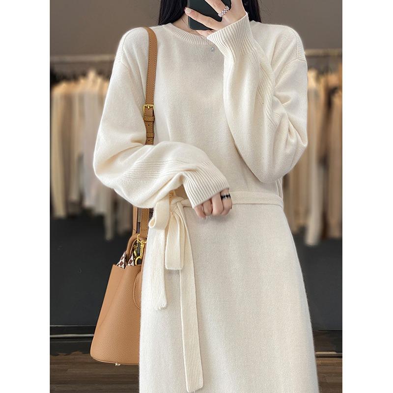 

YYFS Жіноча мода Повсякденна осінь-зима Однотонні топи з довгим рукавом і круглим вирізом з принтом Жіночий одяг Вовняні трикотажні светри Size: One Size бежевий