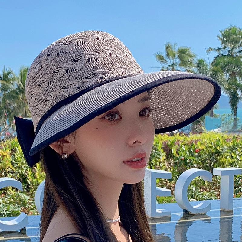 

Женская складная шляпа от солнца с широкими полями в корейском стиле - Защита от УФ-лучей и дышащая солома для лета Medium (56-58cm) серый