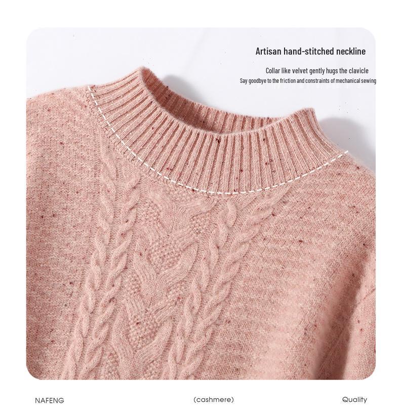 Women's Retro Jacquard Seven-Needle Cashmere Sweater - Thickened Double-Strand, Half-High Neck, Ideal Inner Layer for Autumn and Winter.