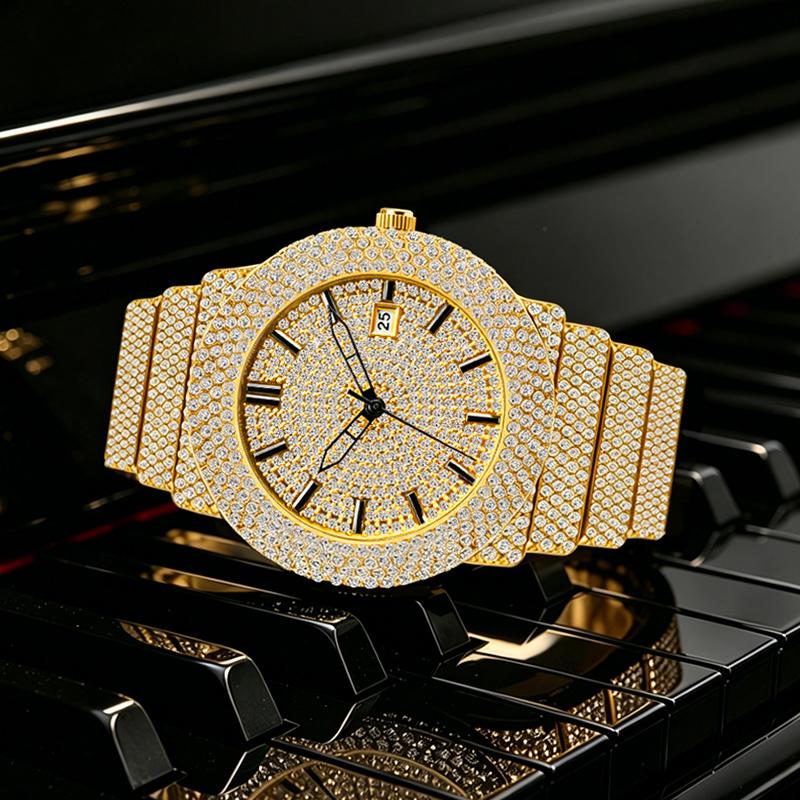 Damen Strass Uhren Hip Hop Stil Diamantbesetzte Quarz Armbanduhr Wasserdichte Schmuckuhr für Sie