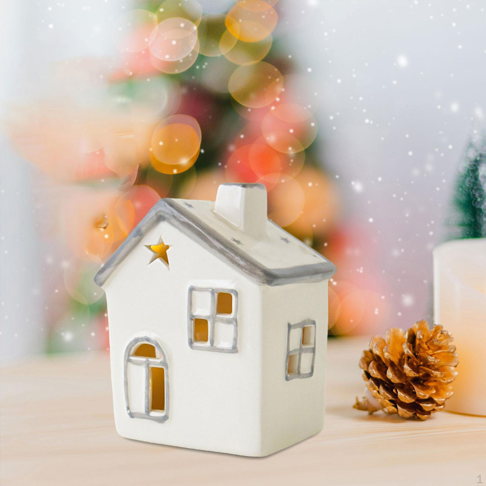 

Christmas Miniature House Statue Ceramic Small Figurine with Light Tabletop Ornament