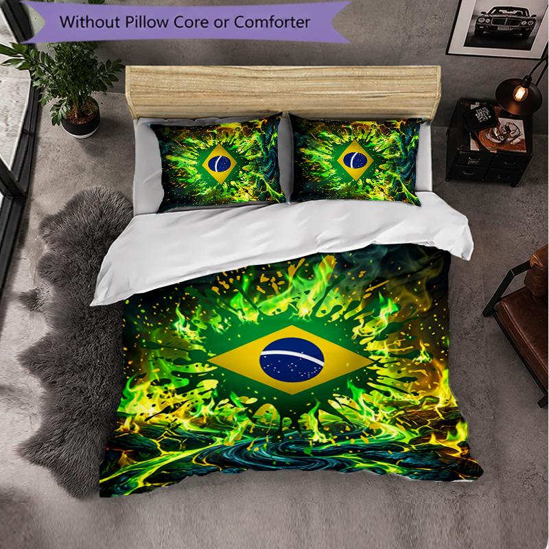 Set Biancheria da Letto a Fantasia Calcio Brasile 3 Pezzi Copripiumino Morbido in Microfibra con Federe per Camera da Letto