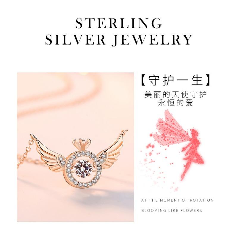 Women Fashion Sweet Angel Wing Zircon Pendant Simple Clavicle Necklace