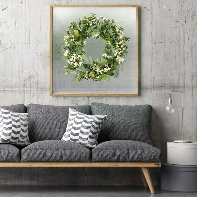 1PC With Berries For Front Door Lush Eucalyptus Leaf Home Artificial Greenery Wreath Holiday Decor 25cm