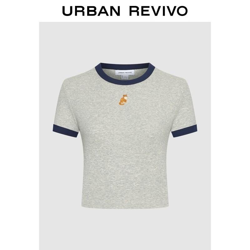 

UR2026 Women s Embroidered Contrast Crop T-shirt L