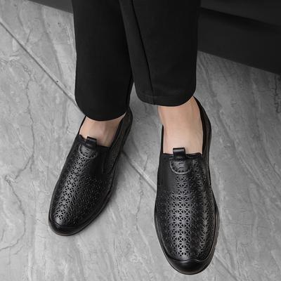 Fashion Quality Slip On Hollow Out Loafers Shoe Soft Casual Genuine Leather Low Shoes Summer Men Business Party Breathable Shoes