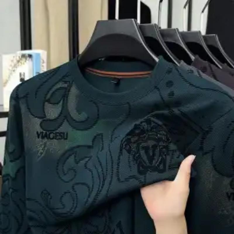 

Нова весняно-осіння чоловіча футболка з довгим рукавом, універсальна, з круглим вирізом, модна, трендова, повсякденна, топ для молодих та середнього віку M ціан