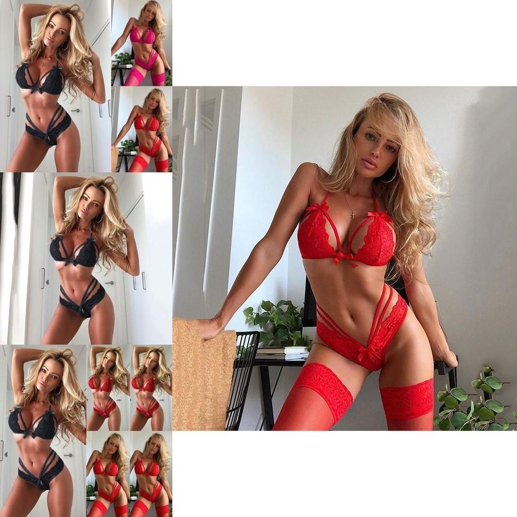 Elegant Women Sexy Lingerie Nightwear Dress Babydoll G-string Lace Bra Set For Romantic Evenings