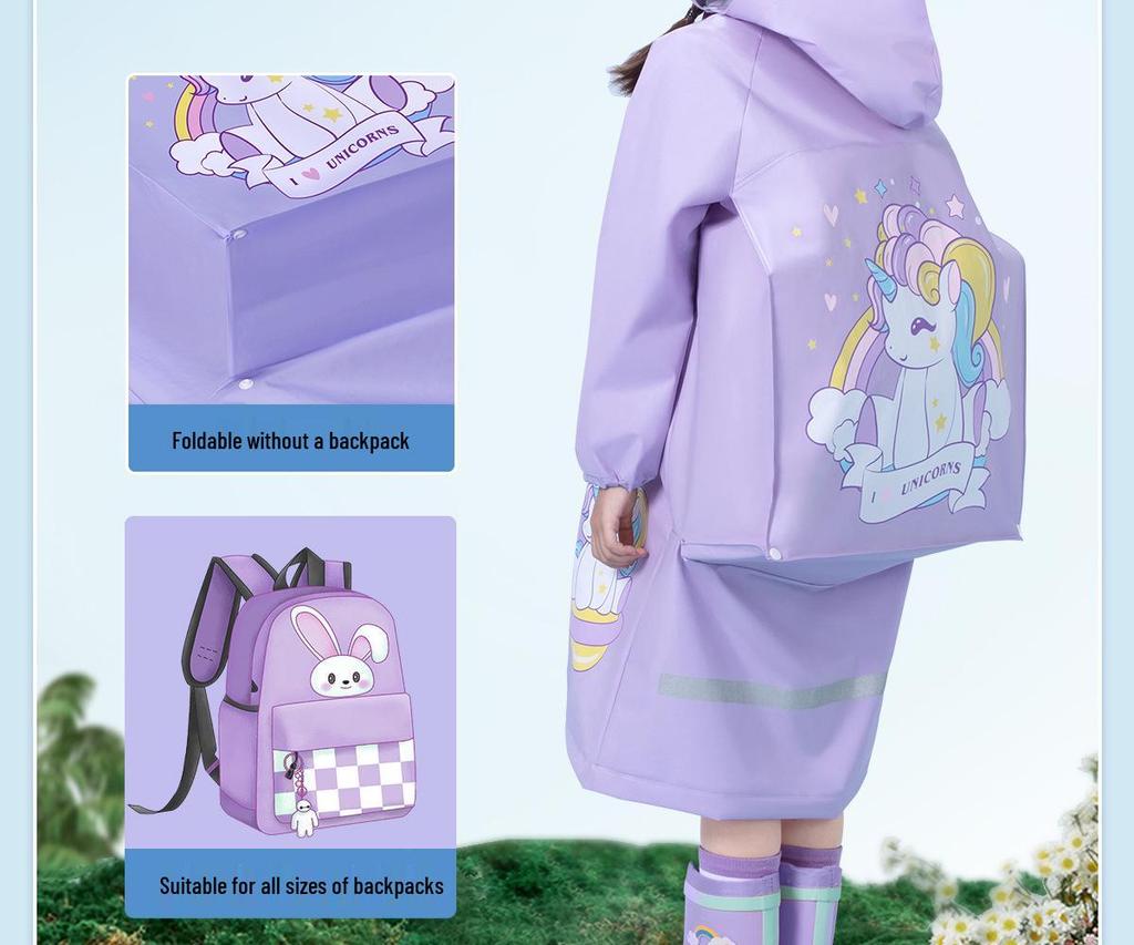 Children's Cartoon Rain Poncho with Backpack Slot for Kids