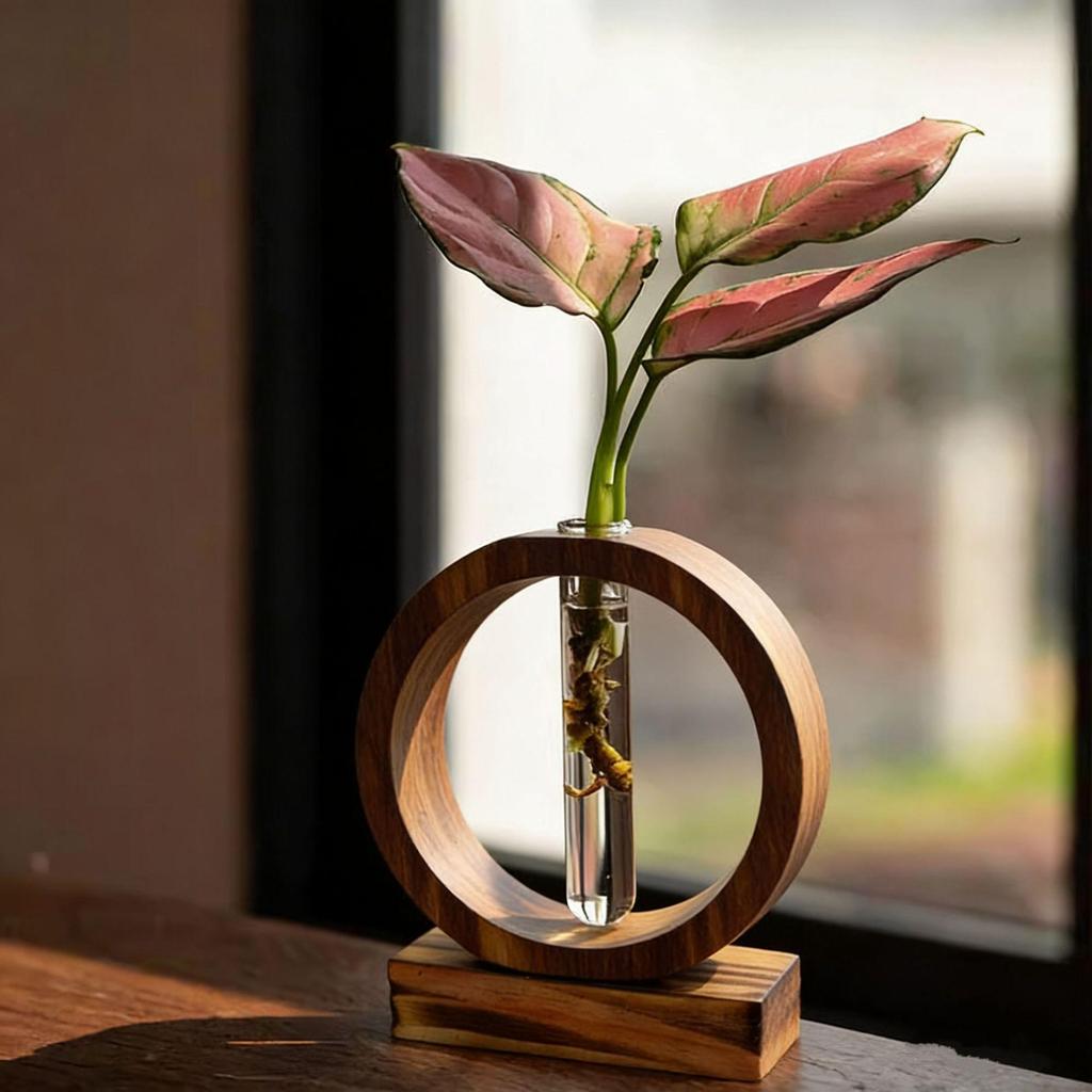 High-End Wabi-Sabi Solid Wood Vase for Hydroponic Flower Arrangement