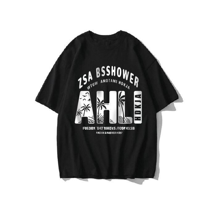 Men s Trendy Summer Loose Fit Cotton T-shirt - High Street Style XXL [130-140 lbs] чёрный
