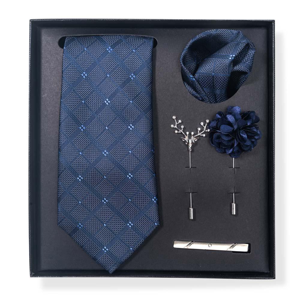 Paisley-Blumen-Krawatten-Geschenkset: Enthält Krawatte, Einstecktuch, Manschettenknöpfe, Ansteckblume und Krawattennadel in einer sechsteiligen Schachtel