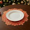 Winter Holiday Party Tableware Christmas Embroidered Placemat, Red And Gold Snowflake Table Decorations for Home Mat, Heat Resistant Polyester