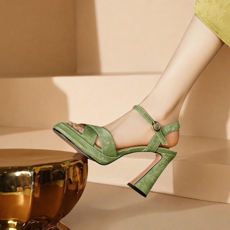 This Summer's New Style of High-heeled, Soft Leather, Thick-heeled, Waterproof Platform, Toe-exposed, Sexy One-strap Sandals