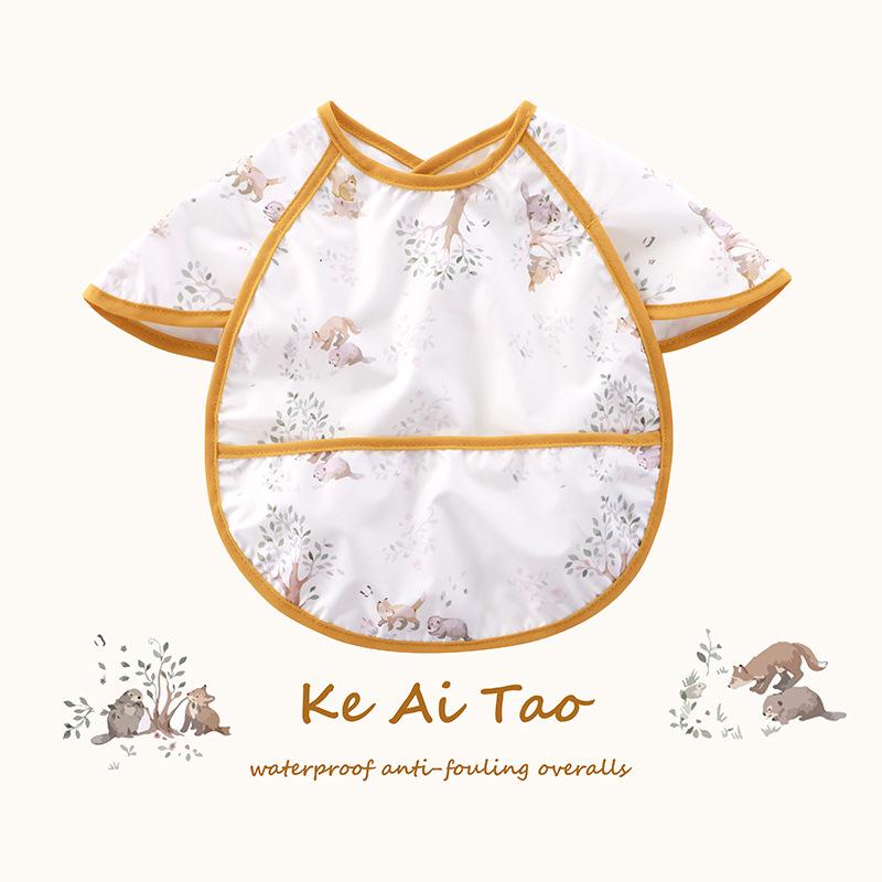 Reversible Waterproof Sleeveless Bib for Infants & Toddlers - Soft, Anti-Dirty Smock Apron with Food Pocket.