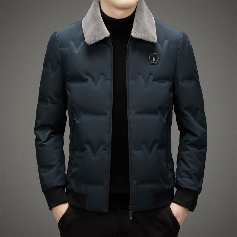 Herren Daunenjacke Herbst und Winter Neuer Stil Abnehmbarer Wollkragen Lässige Warme Daunenjacke für Herren