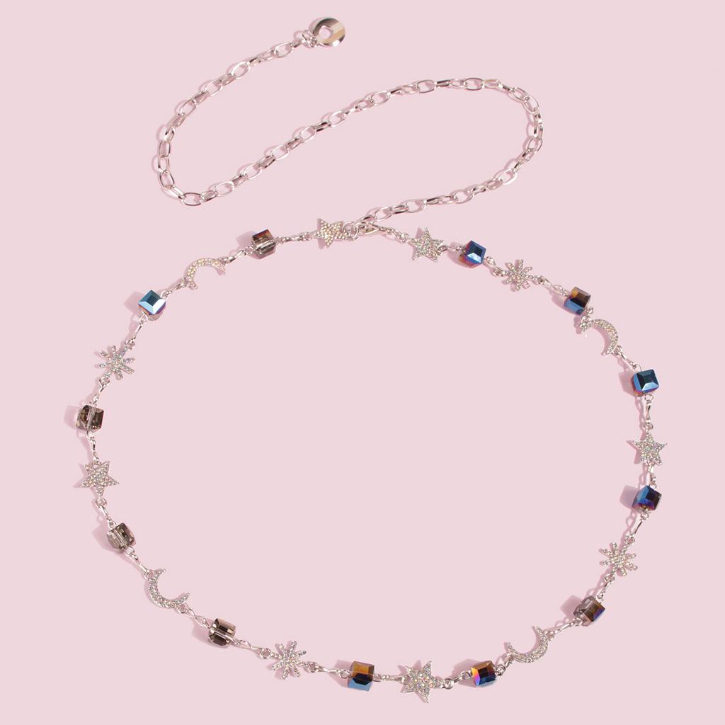 New Star Moon Crystal Decorative Waist Chain Women's Rhinestone Inlay Metal Elegant